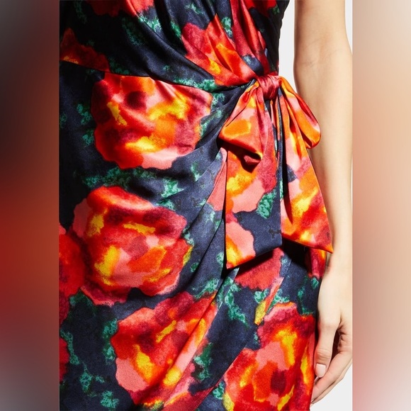 Cinq à Sept Trini Satin Floral Halter Neck Mini Wrap Dress, Size 2 - Picture 5 of 14